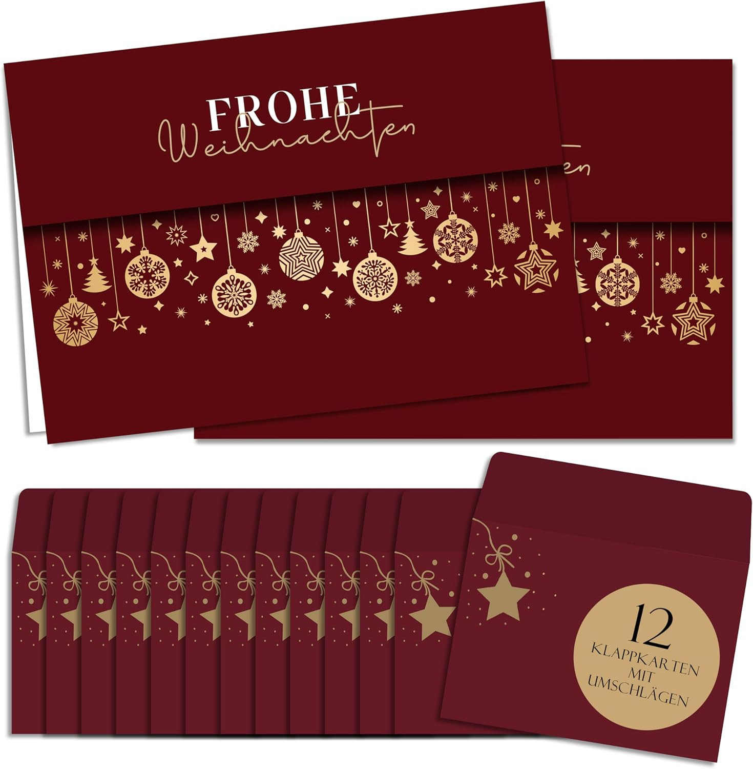 Weihnachtskarten mit Umschlag Set (12 Stück) | Weihnachtssterne Klappkarten | We