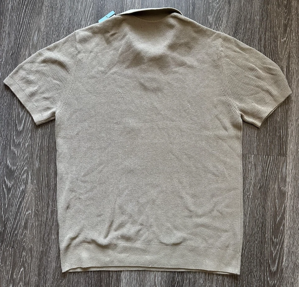 DKNY Suéter Polo Para Hombres Grande Crema Bronceado Manga Corta Algodón Tejido Nuevas Etiquetas Foto 2 de 4