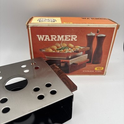 VTG Yax Stainless Steel Wooden Handles Candle Food Warmer 70 s Japan With Box