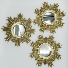 Set Of 3 Fetco Gassbaro Plastic Mirrors Home Decor Gold Colored 9.8 X 9.8 Inches