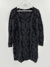 Peruvian Connection Dress Womens XL Black Long Sleeves Damask Scoop Neck Knit