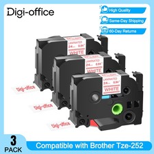 3PK Compatible with Brother P-Touch TZ252 TZe252 Red on White Tape 24mm Label