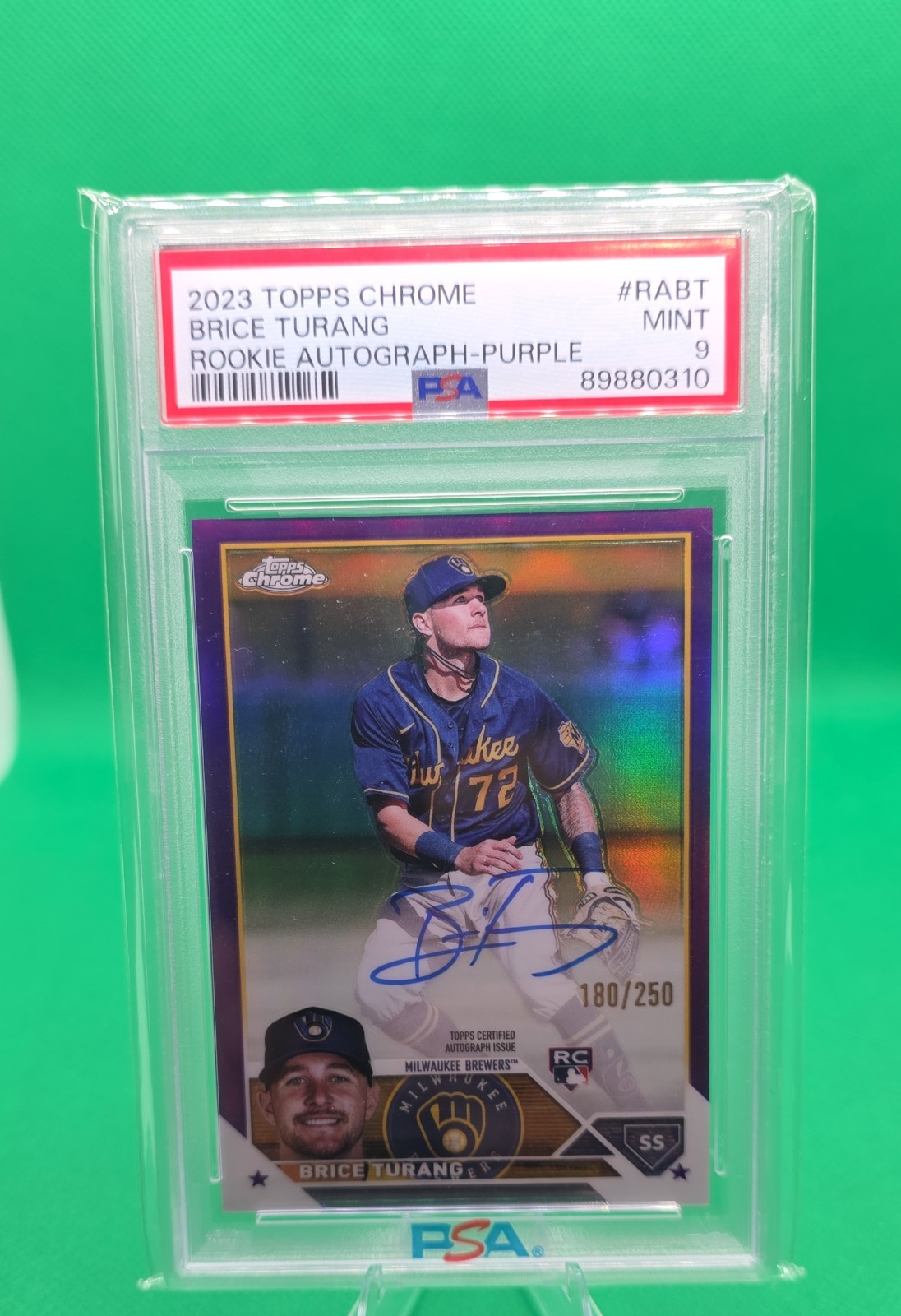 2023 Topps Chrome - Rookie Autographs Brice Turang #RA-BT Purple Refractor /250