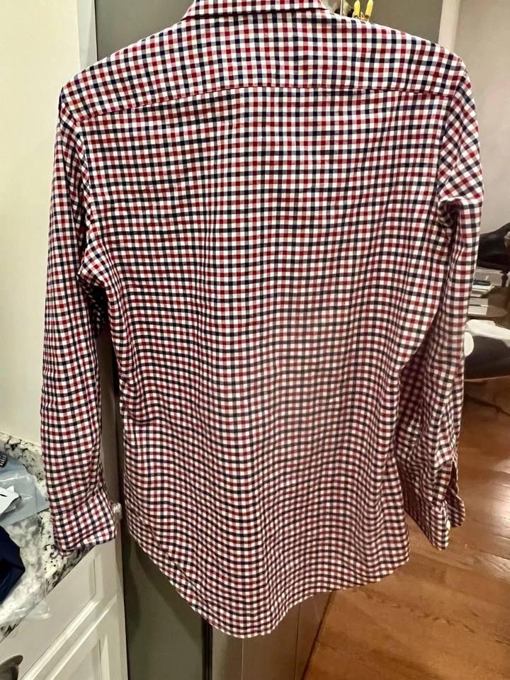 Ledbury Red White Blue Cotton Plaid Tailored Fit Button Down Dress Shirt 16.5 US - Image 3 of 4