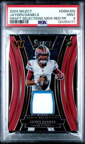 2024 Select Jayden Daniels Draft Selections Memorabilia Red Prizm RC PSA 9 MINT