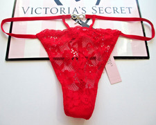VICTORIA'S SECRET DREAM ANGELS V-String Thong Panty VS Red Lace M L Shine Bow
