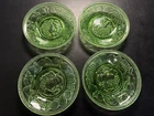 4 small green depression glass bowls beaded edge winter harvest