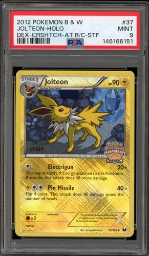 Pokemon Jolteon STAFF Regional Crosshatch Reverse Holo #37 PSA 9 Mint