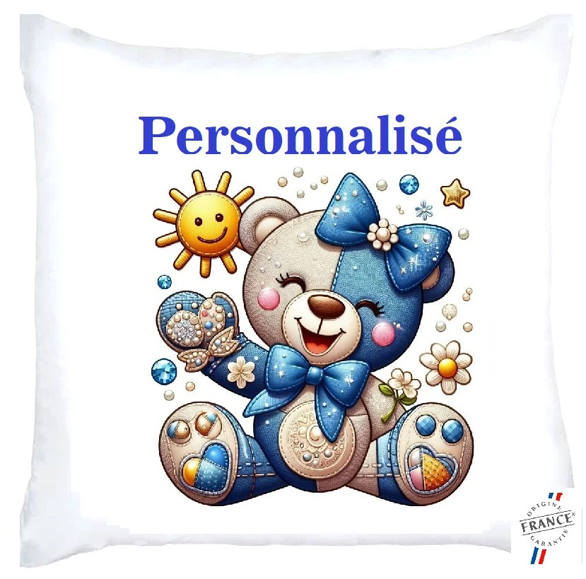 Housse de Coussin Ourson. Personnalisé avec un prénom - Photo 1/1