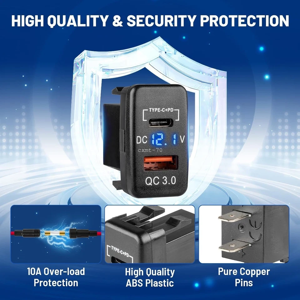 For Toyota 4Runner 2003-2009 USB C Car Charger Socket Dual Port PD3.0 QC3.0 - Image 4 of 4