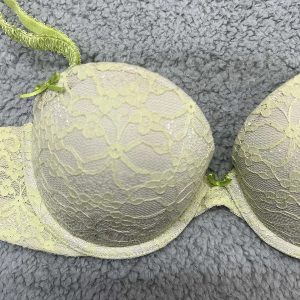 Aerie Bra 34A Push Up Bra Mia Boost Lift Padded Green Yellow Lace American Eagle - Image 2 of 4