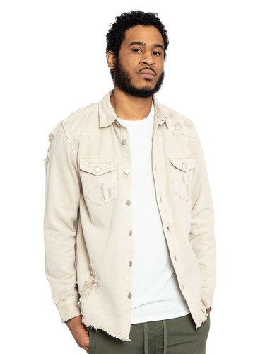 Victorious Men's Long Sleeve Button Up Distressed Denim Jean Shirt Jacket DK158 - Picture 29 of 54