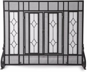 Plow Hearth Small Diamond Fireplace Screen With Hinged Doors