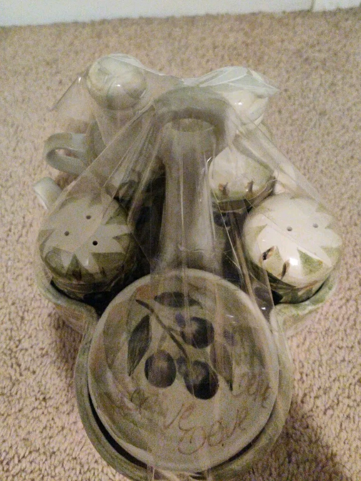 Tabletops unlimited olive grove 9pc cruet set ceramics hand painted - Image 3 of 4