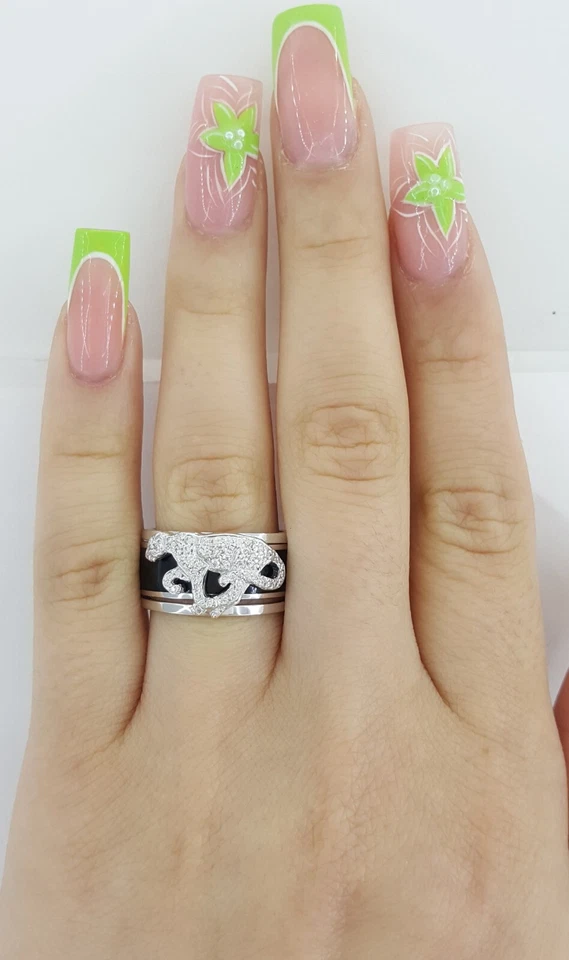 Chaqueta Pantera Diamante Hidalgo y Anillo Diamante Esmalte Negro Oro Blanco 18K Foto 2 de 4