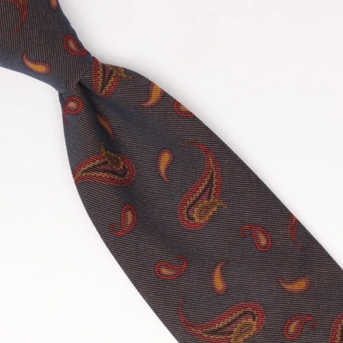 John G Hardy Mens Cotton Corduroy Necktie Gray Burgundy Beige Paisley Print Tie