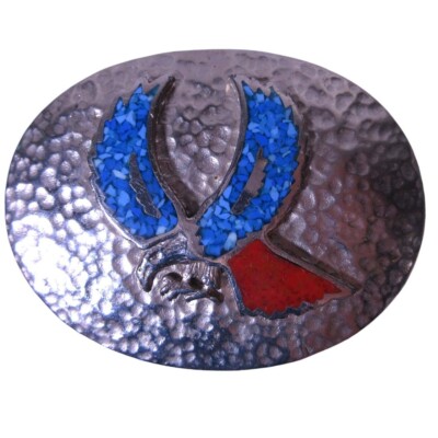 Blue Eagle Inlay Western Belt Buckle Vintage Eagle Western Belt Buckle • Blue Enamel Inlay • Hand  main image 3