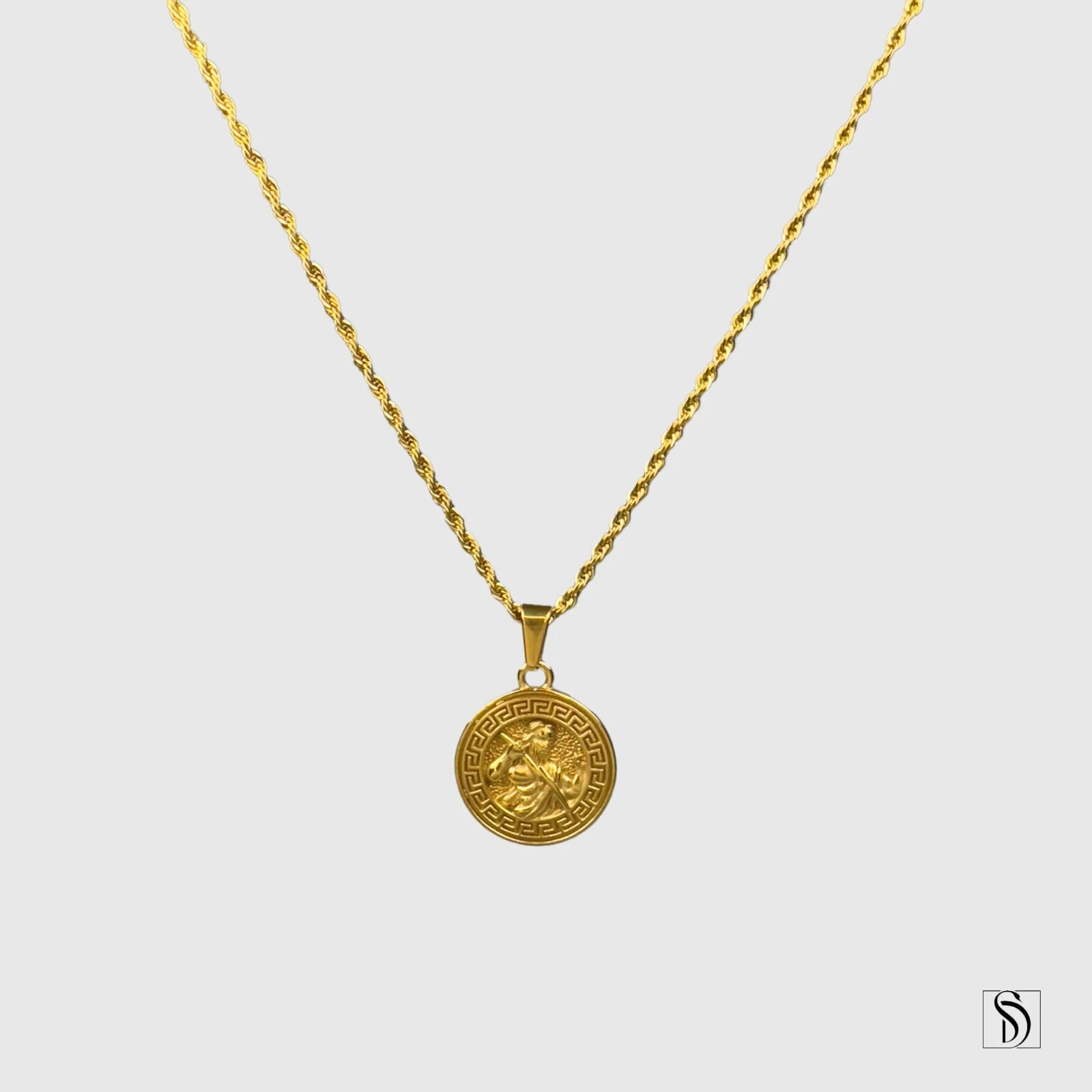 Collier pendentif Zeus en or, acier inoxydable premium charme dieu grec ancien
