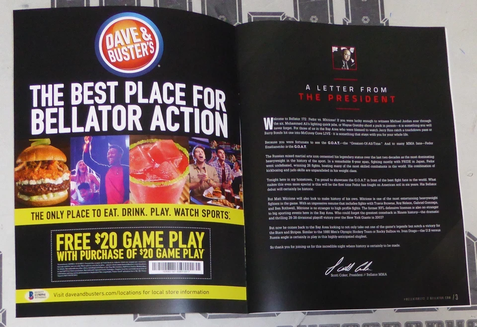 Fedor Emelianenko Signed Bellator 172 MMA Event Program BAS COA vs Matt Mitrione - Image 4 of 4
