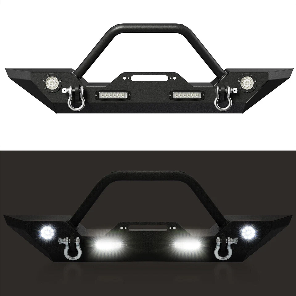 Black Steel Front & Rear Bumper For Jeep Wrangler 2007-2018 JK w LED Light - Image 4 of 4