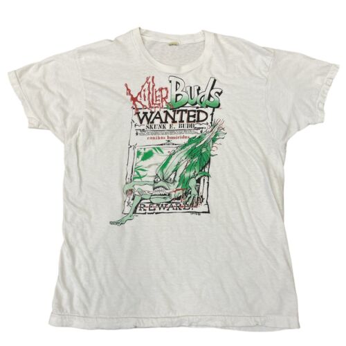 T-shirt vintage Killer Buds Wanted Skunk Bud 1988 marijuana mauvaise herbe fumée de cannabis - Photo 1 sur 4