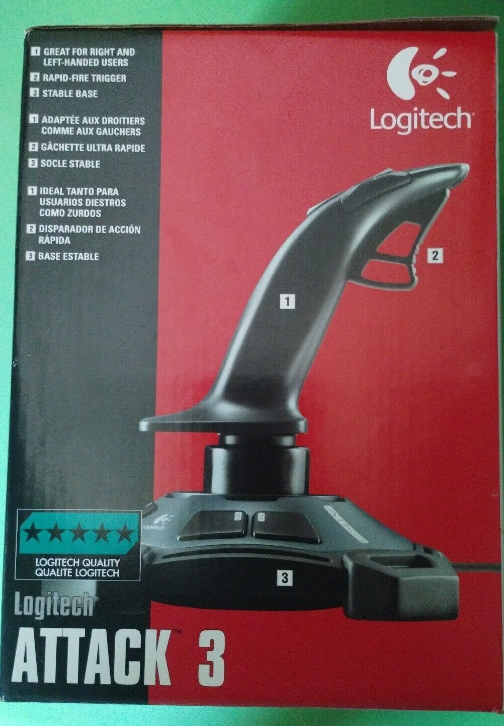 Logitech Attack 3 Gaming Joystick PC USB ATK3 Flight Stick 11 Buttons w/ Box