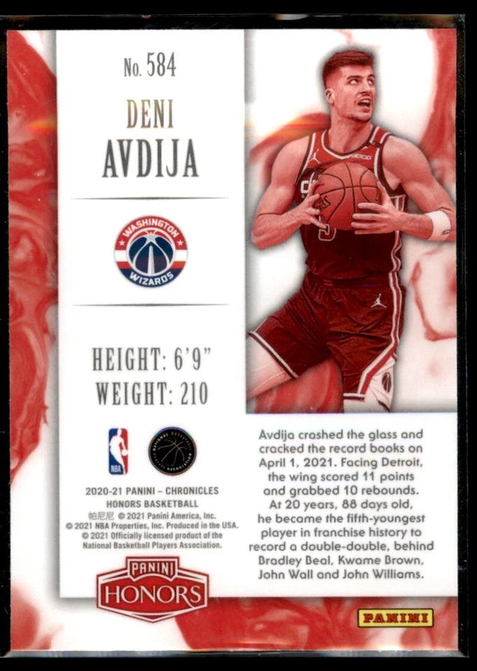 2020-21 Panini Chronicles Deni Avdija RC Washington Wizards #584 - Image 2 of 2