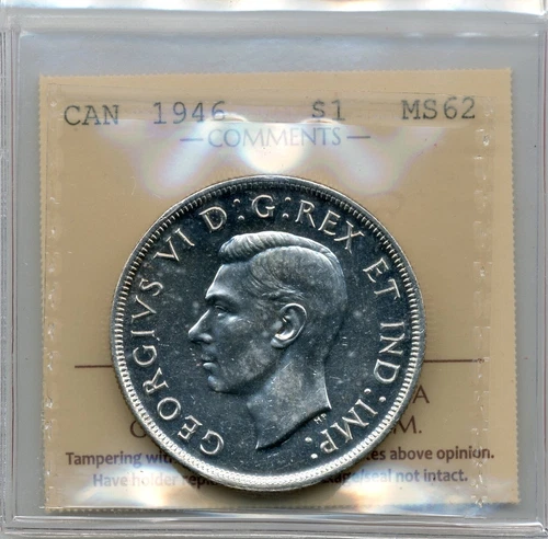 1946 Canada Silver Dollar - Choice Uncirculated, ICCS MS 62