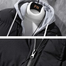Fashion Hooded Jacket Men Winter Windproof Thickened Fake Two-piece Coat Solid L