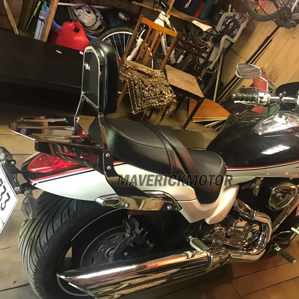 Respaldo cromado barra Sissy con portaequipajes para Suzuki Boulevard M109R 2006-2023 Foto 4 de 4