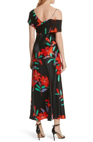 DIANE von FURSTENBERG Floral Print Cold Shoulder Side Slit Slip Maxi Dress 8 = M - Picture 2 of 12