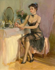 Sexy black lace woman oil painting Giclee Art Printed on canvas L2699