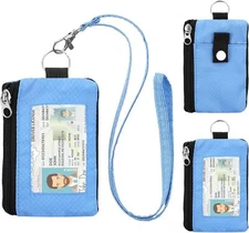Minimalist RFID Blocking Wallet with Lanyard, Functional ID Case with 2 Zipper