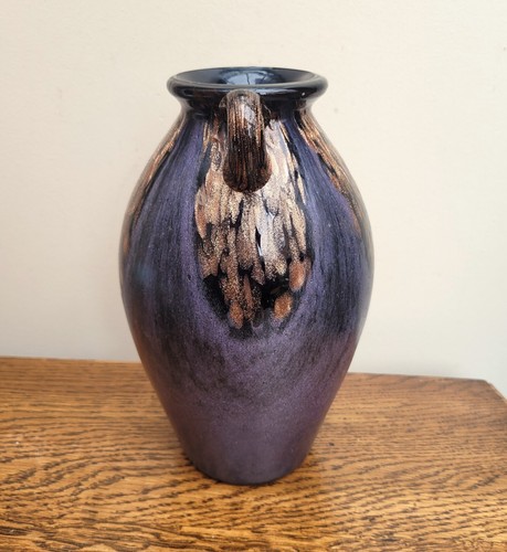 Dale Tiffany Art Glass Amphora Vase Mauve Black & Aventurine Ring Handles - Picture 5 of 7