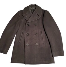 Vintage US Navy Kersey Wool Peacoat Coat Mens 36R Black Double Breasted 6-Button