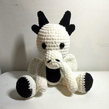 Handmade Crochet Plush Dragon Stuffed Animal White/Black Small 6-14 in Ages 3-7