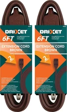 [UL Listed] 6 Feet Brown Extension Cord, 3 Outlet, 2 Prong, 16 Gauge Cable, 3 Re