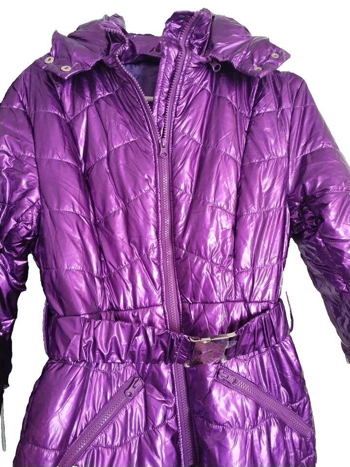 NOVO Terno de Esqui ou Neve Feminino S Violeta Brilhante com Pele Removível e Cinto Presentes de Natal - Imagem 2 de 4