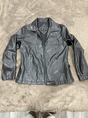 ME JANE Women's Faux Leather Jacket, Size L, Black, Zip Up, Pockets