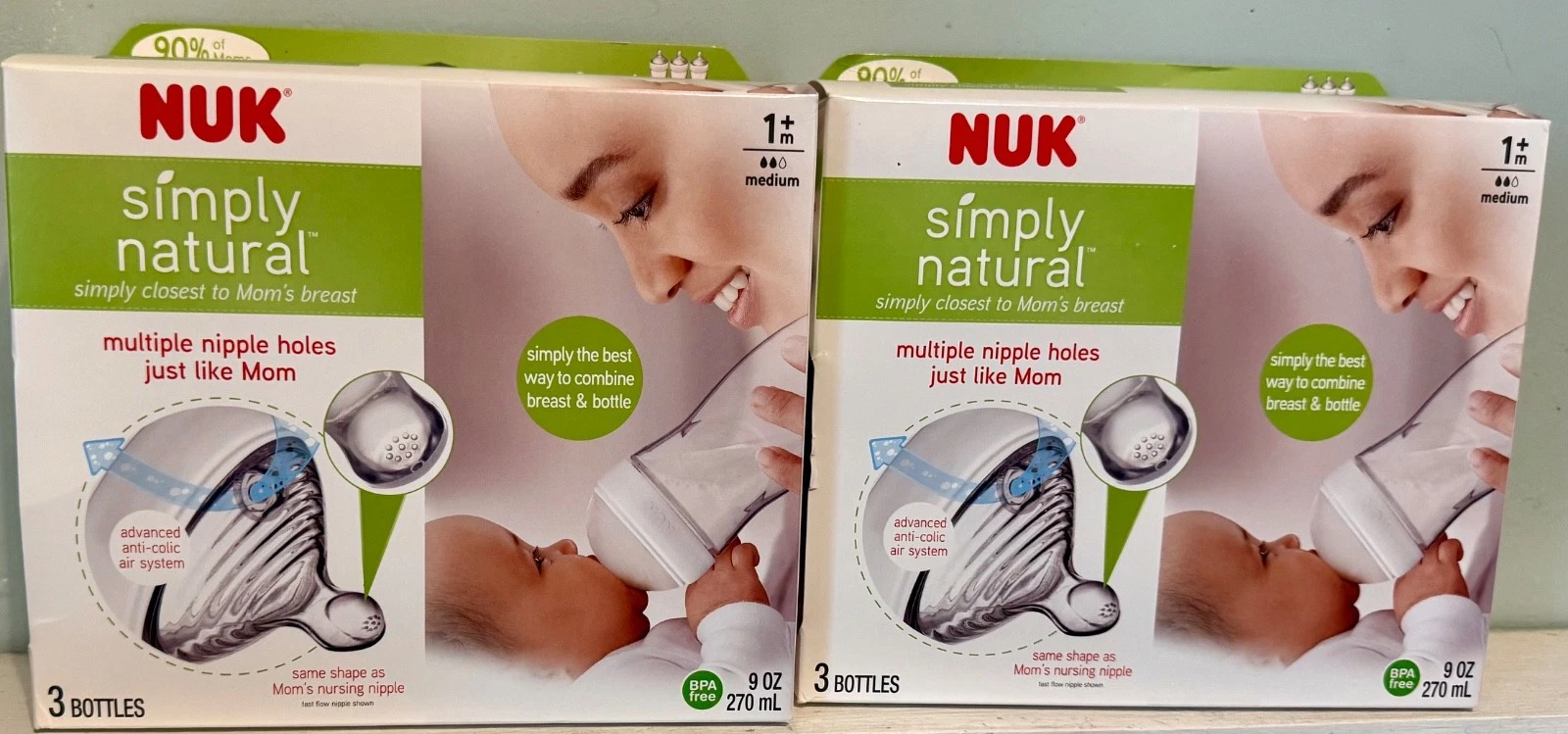 Nuk Simply Natural Anti-Colic 9oz Bottles- (6 bottles total)