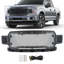 Steel Front Bumper Grille Mesh Grill For 2018-2020 Ford F150 Raptor Style W/LED