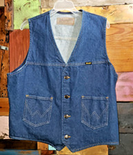 Vintage Wrangler Western Denim Vest Men's L Blue Unlined with Pockets
