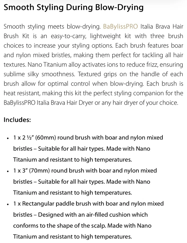 NUEVO 4 PIEZAS BABYLISS PRO ITALIA BRAVA ESTUCHE AMARILLO REDONDO Y PALETA JUEGO DE CEPILLOS DE PELO Foto 2 de 4