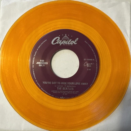 YELLOW VINYL JUKE BOX 45 YOU’VE GOT TO HIDE YOUR LOVE AWAY  I JUST SEEN BEATLES