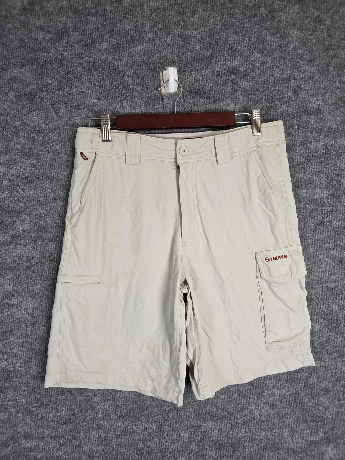 Simms Shorts Mens Small Khaki Nylon Cargo Fishing Outdoor Quick Dry Pockets