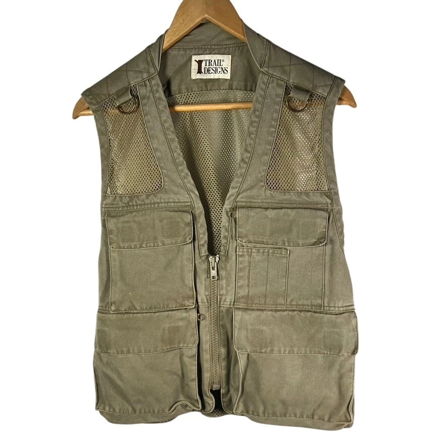 Trail Designs Mens Olive Green Utility Vest Fishing Hunting Outdoor Pockets