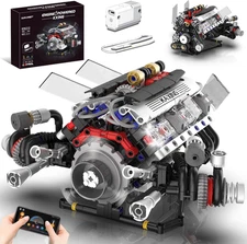 V8 Engine Kits That Works Building Sets,Car Engine Model Kit with Motor and Ligh