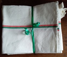 5 torchon anciens métis – liteaux rouge vert – linge de maison rétro