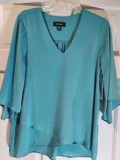 Karen Kane Womens Elegant Aquamarine Silky Crepe 3/4 Sleeve Blouse, PM NWT