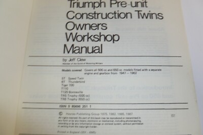 Triumph Pre-Unit Twins Haynes Owners Workshop Manual 498 - 649cc